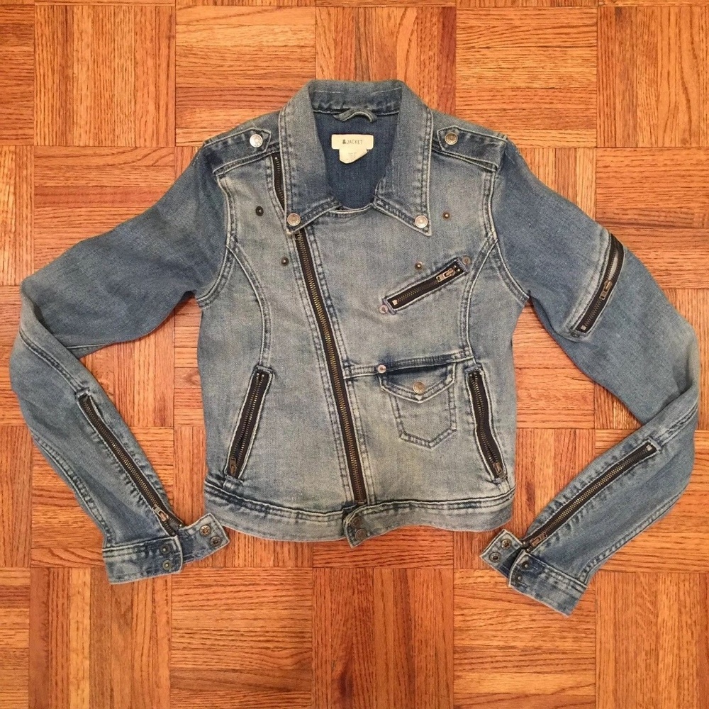 Motorcylcle Jean Jacket Bomber jacket Blue Denim S